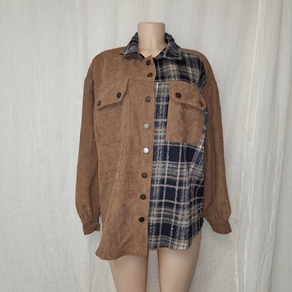 DAVI & DANI Brown and Blue Plaid Corduroy Jacket Size S
